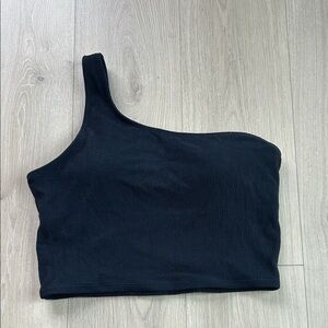 Geode One-Shoulder Black Ribbed swim top